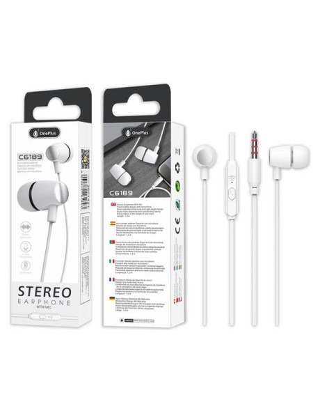 Auriculares con Microfono C6187 Basic Brione / Jack 3.5mm / 1.2m / Blanco / One+