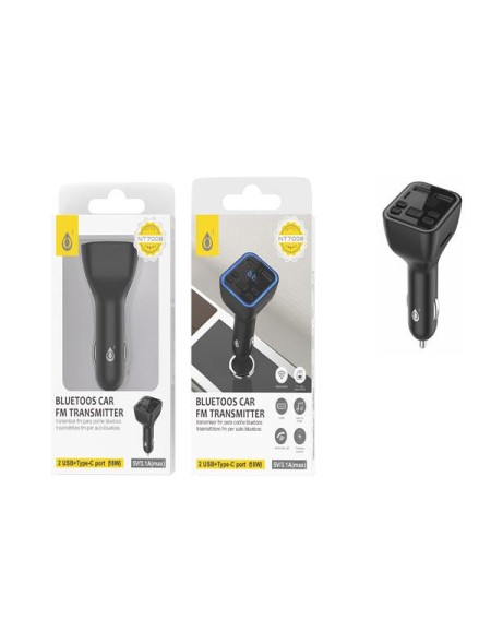 Transmisor FM NT7008 / Bluetooh 5.1 / Manos libres / Carga USB 5v 3.1a / Micro sd / Usb / Negro / One+