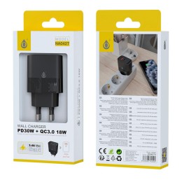 Cargador de red Usb QC3.0 + Type-C / GaN / 30W / Negro / NA0427 / ONE+ / 2004272