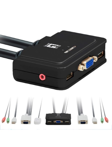 ÷ Conmutador automatico level one v/t/m 1a2 cpus usb con audio cables incluidos